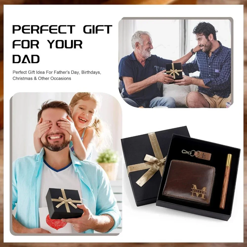 Mens Wallet, Father's Day Gifts, Personalized Leather Wallet Gifts Set,